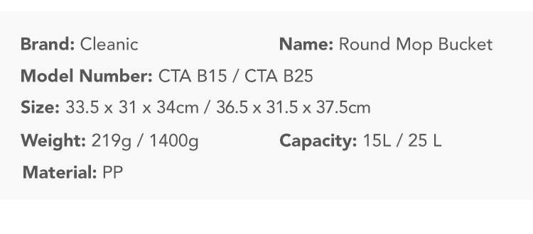 CT Round Mop Bucket - Cleanic Cleaning Equipment